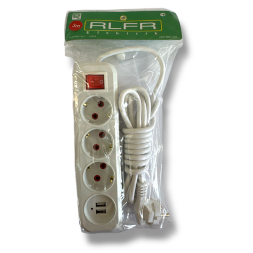 Удлинитель RLFR электрический с выключателем 5 м (3 розетки )+ 2 USB №305