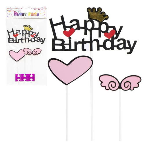 Украшения-топер для торта Happy Birthday сердце 87-5