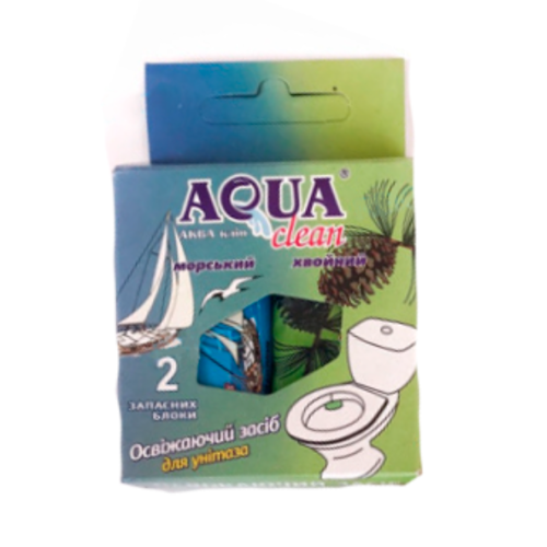 Освіжаючий засіб для унітаза Aqua Clean море-хвоя в упаковці запасний блок 2 шт