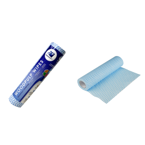 Салфетки Aquasoft Woodpulp Wipes универсальные в рулоне 25*30 см голубая волна 30 шт
