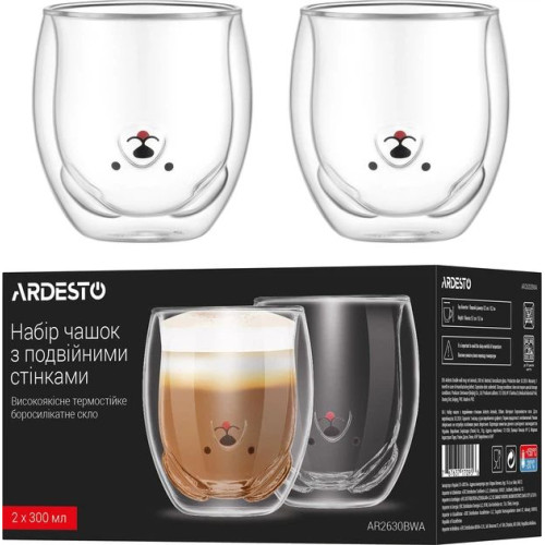 Набор чашек с двойными стенками Ardesto Animals 300 мл AR2630BWA