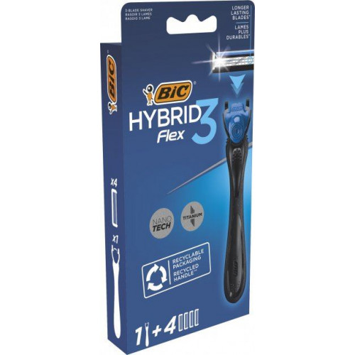 Станок для гоління Bic Flex 3 Hibrid з 4 змінними картриджами
