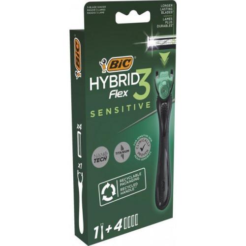 Станок для бритья Bic Flex 3 Hibrid Sensitive с 4 сменными картриджами