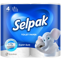 Туалетная бумага Selpak белая 3 слоя 4 шт