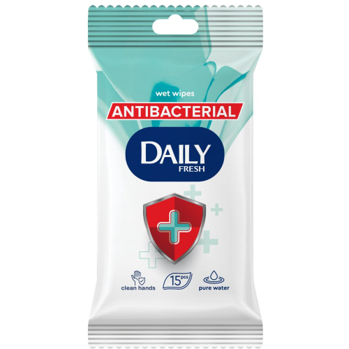 Салфетки влажные Daily Fresh Antibacterial 15 шт