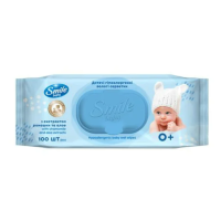 Серветки вологі Smile Baby з екстрактом ромашки та алое з клапаном 100 шт