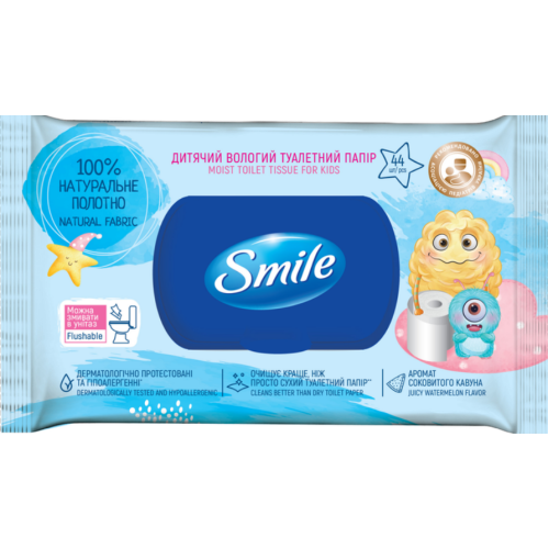 Влажная туалетная бумага Smile детская 44 шт