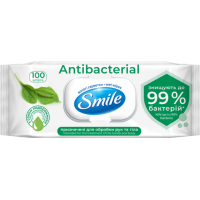 Салфетки влажные Smile Antibacterial с соком подорожника с клапаном 100 шт