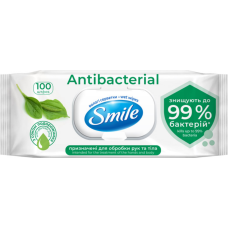 Серветки вологі Smile Antibacterial із соком подорожника з клапаном 100 шт