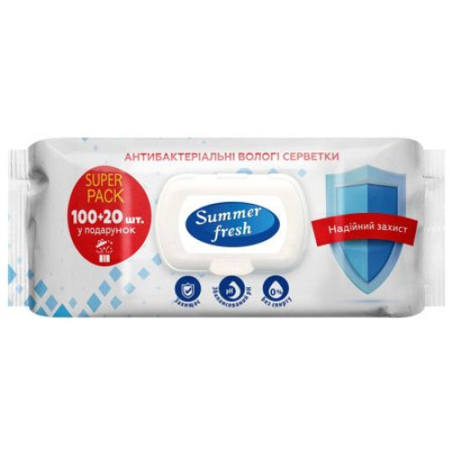 Влажные салфетки Summer Fresh антибактериальные 120 шт