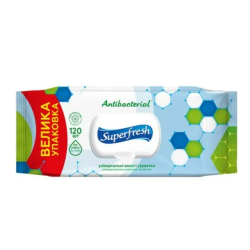 Серветки вологі Superfresh Antibacterial з клапаном 120 шт