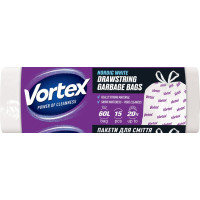 Пакеты для мусора Vortex с белыми затяжками 60 л 15 шт