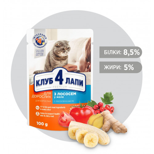 Корм для котів Club 4 Paws з лососем в желе 100 гр