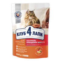 Корм сухой для котов Club 4 Paws контроль выведения шерсти 300 гр