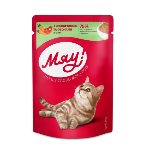 Корм для кошек Мяу! Говядина с овощами желе 85 гр