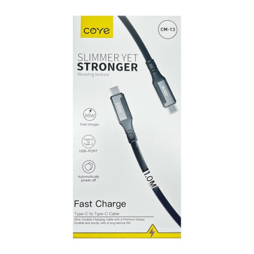 Кабель COYE 1м 66W плетеный Type-C-Type-C арт.CM-13