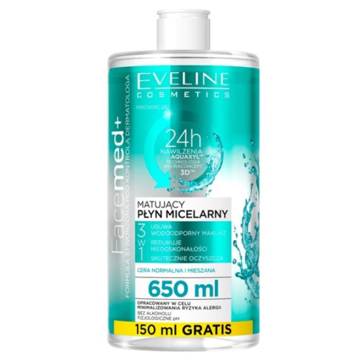 Міцелярна вода Eveline Cosmetics Facemed+ 3in1 матуюча 650 мл