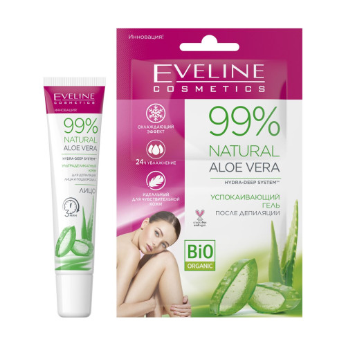 Набор Eveline 99% Natural Aloe Vera для депиляции лица Крем 20 мл + Успокаивающий гель 5 мл х 2 шт