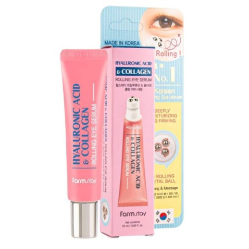 Сироватка-ролер FarmStay для шкіри навколо очей Hyaluronic Acid & Collagen 15 мл