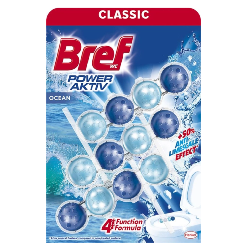 Туалетный блок для унитаза Bref Classic Power Aktiv Ocean 3 шт по 50 гр