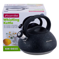 Чайник со свистком Kamille из нержавеющей стали с черной ручкой 3л КМ-0855
