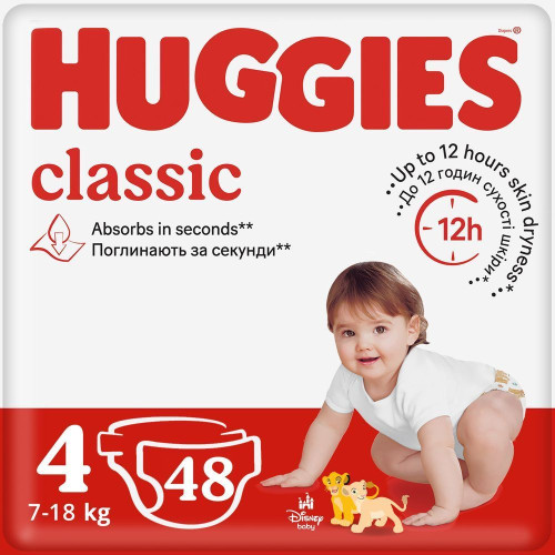 Подгузники Huggies Classic №4 7-18 кг  48 шт  