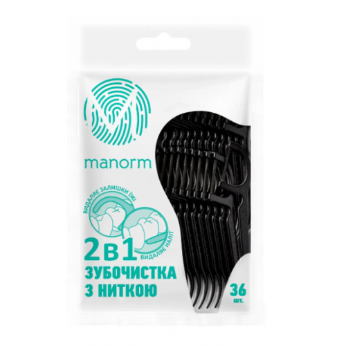 Зубочистка Manorm с освежающей нитью черная 36 шт