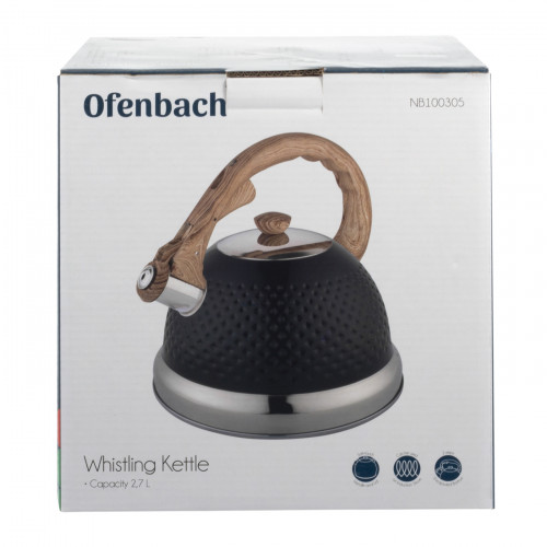 Чайник 2.7 л из нержавеющей стали со свистком и ручкой soft touch №100305