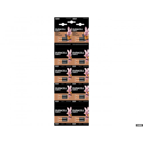Батарейки Alkaline Duracell Simply LR03 AAA на блістері 2 шт (2*10)
