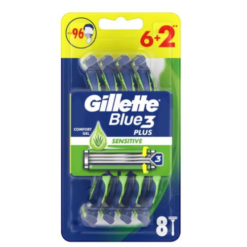 Станки для бритья Gillette одноразовые Blue 3 Plus Sensitive 6+2 шт