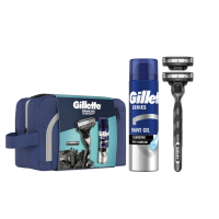 Подарочный набор Gillette Mach3 Станок Charcoal с 2 сменными картриджами+Гель для бритья 200 мл+Косметичка