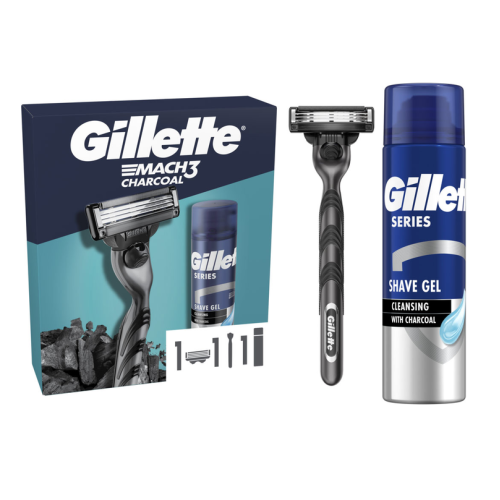 Подарочный набор Gillette Mach3 Станок Charcoal с 1 сменным картриджем+Гель для бритья 200 мл