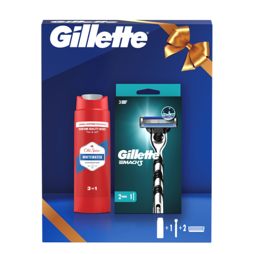 Подарочный набор Gillette Станок Mach3 з 2 сменными картриджами+Гель для душа Old Spice 3в1 Whitewater 250 мл