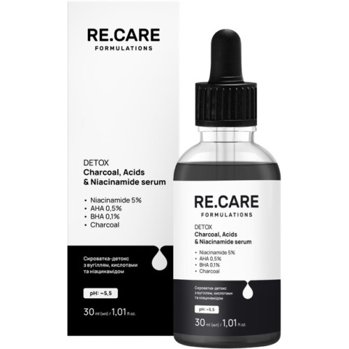 Сыворотка для лица Re.Care Detox с углем, кислотами и ниацинамидом 30 мл