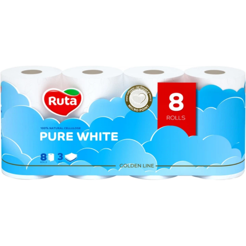 Туалетний папір Ruta Pure White 3 шари 8 шт