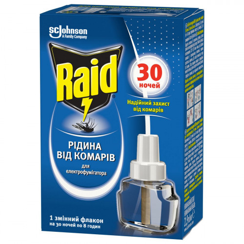 Жидкость от комаров Raid 30 ночей для электрофумигатора