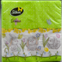 Салфетки столовые Silken Пасхальные Пасхальные кролики 33*33 3 слоя 18 шт