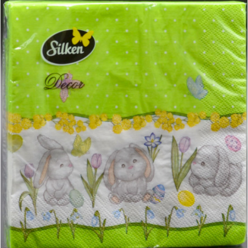 Салфетки столовые Silken Пасхальные Пасхальные кролики 33*33 3 слоя 18 шт