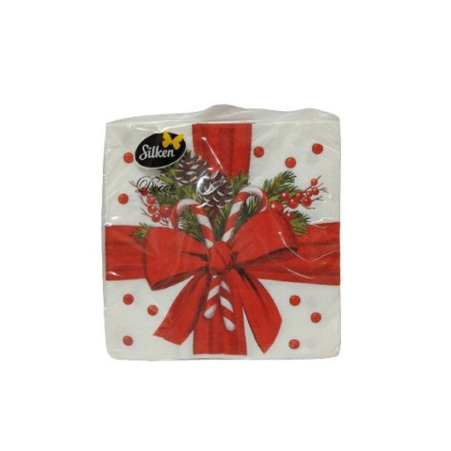 Салфетки столовые Silken Новогодние Подарок 33*33 3 слоя 18 шт