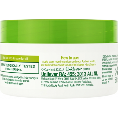 Дневной витаминный крем Simple Vital Vitamin Cream SPF15 Kind to Skin 50 мл