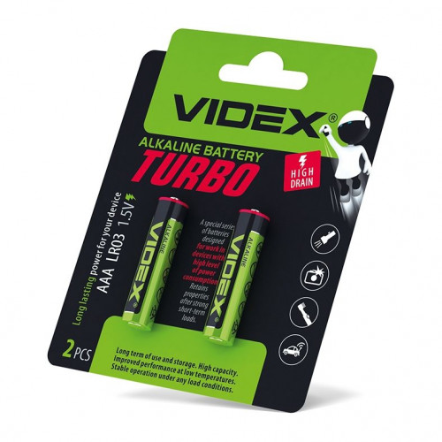 Батарейка Alkaline Videx ААА LR03 Turbo 2 шт 