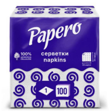 Серветки паперові Paperо 1 шари 330х330 мм 100 аркушів білі  NL-017