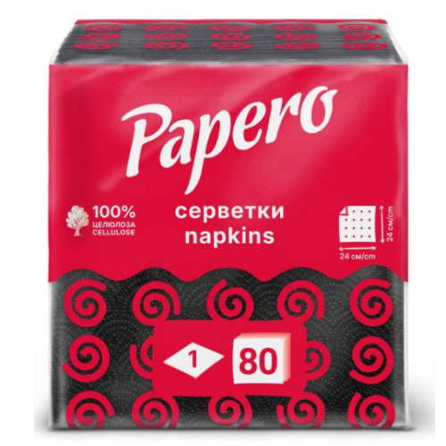 Салфетки бумажные Paperо 1 слоя 240х240 мм 80 листов черные NS-062