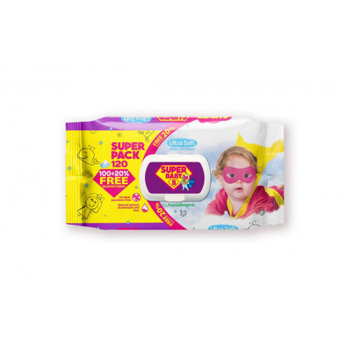 Серветки вологі дитячі Super Baby дівчинка Ромашка й Алое 120 шт