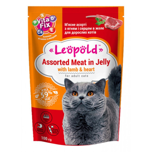 Корм для кошек Леопольд желе ягненка сердце 100 гр