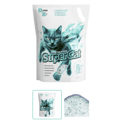 Силикагелевый наполнитель для кошачьих туалетов SuperCat 3.8 л 1.6 кг