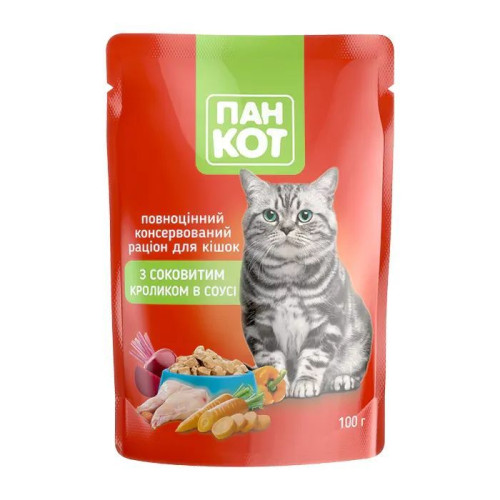 Корм для кошек Пан Кот с Кроликом в соусе 100 гр