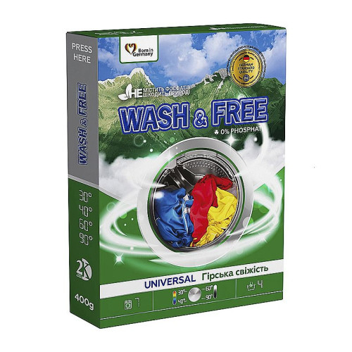 Стиральный порошок Wash&Free для ручной стирки Горная свежесть 400 гр